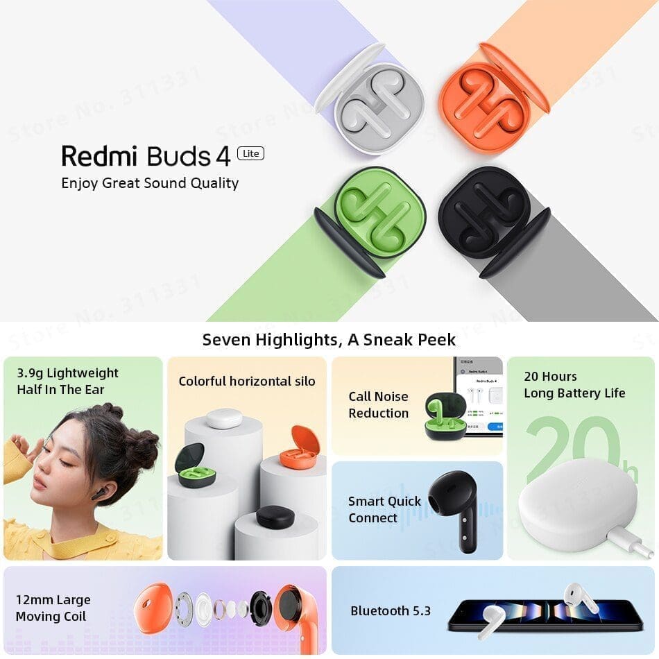 Xiaomi Redmi Buds 4 Lite - Auriculares Bluetooth - Negro