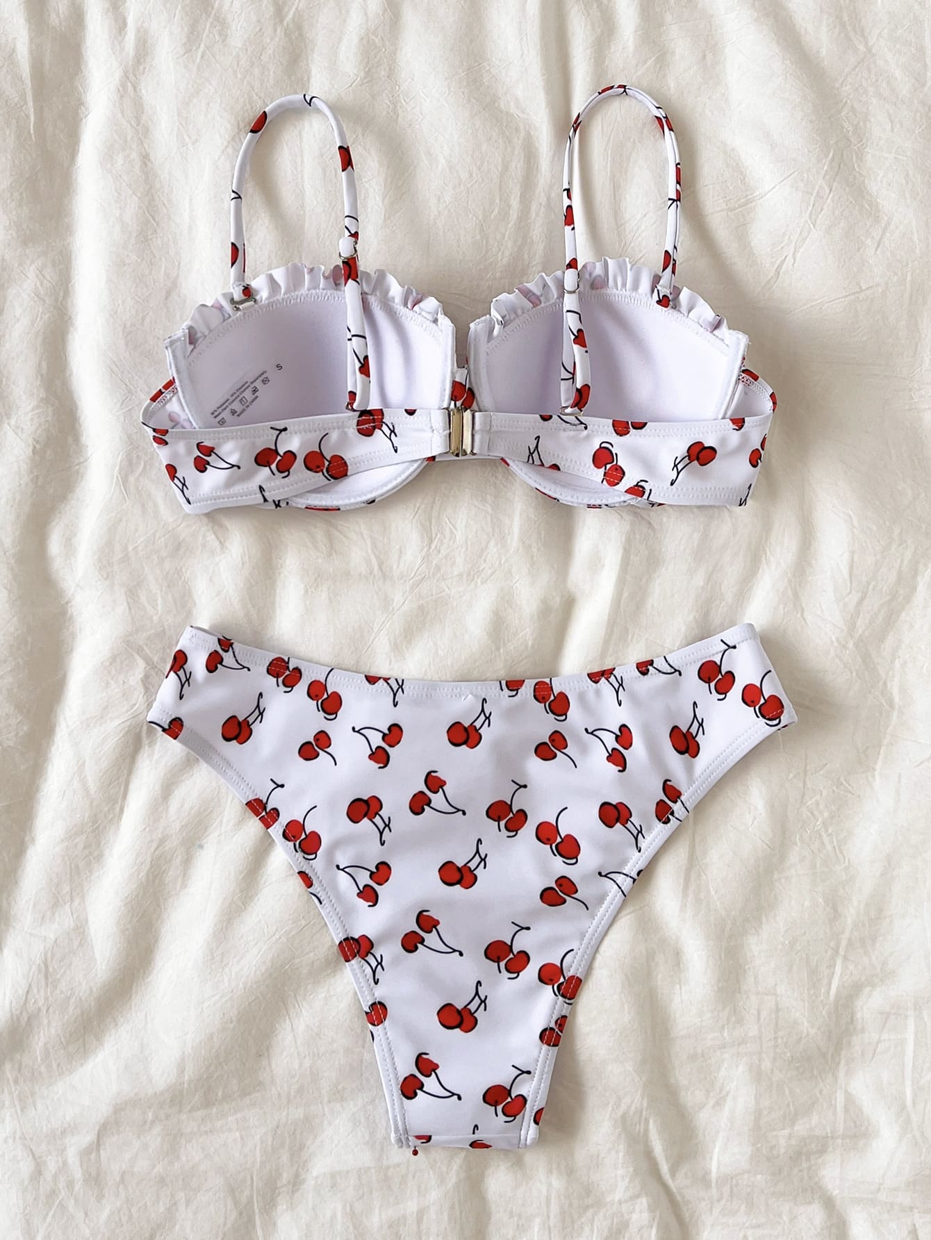 Bañador bikini push up al azar con estampado de cereza ribete fruncido - Imagen 4