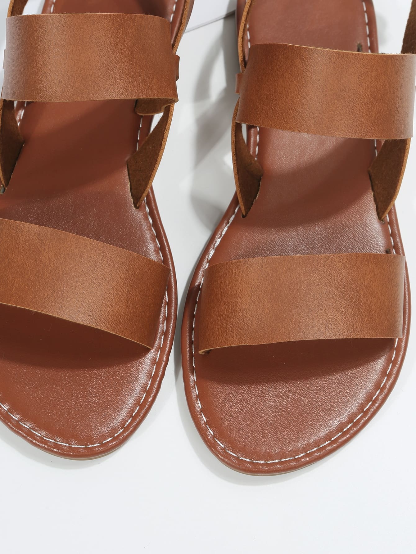 Sandalias cómodas casuales para exteriores para mujer, sandalias con correa de tobillo de cuero artificial liso con correa doble - Imagen 7