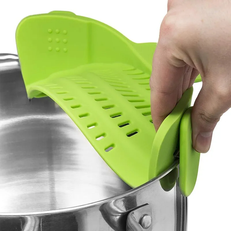 Colador de pasta de silicona con clip, ajuste universal para todas las  ollas y tazones, escurridor a presión para pasta, carne, verduras, frutas
