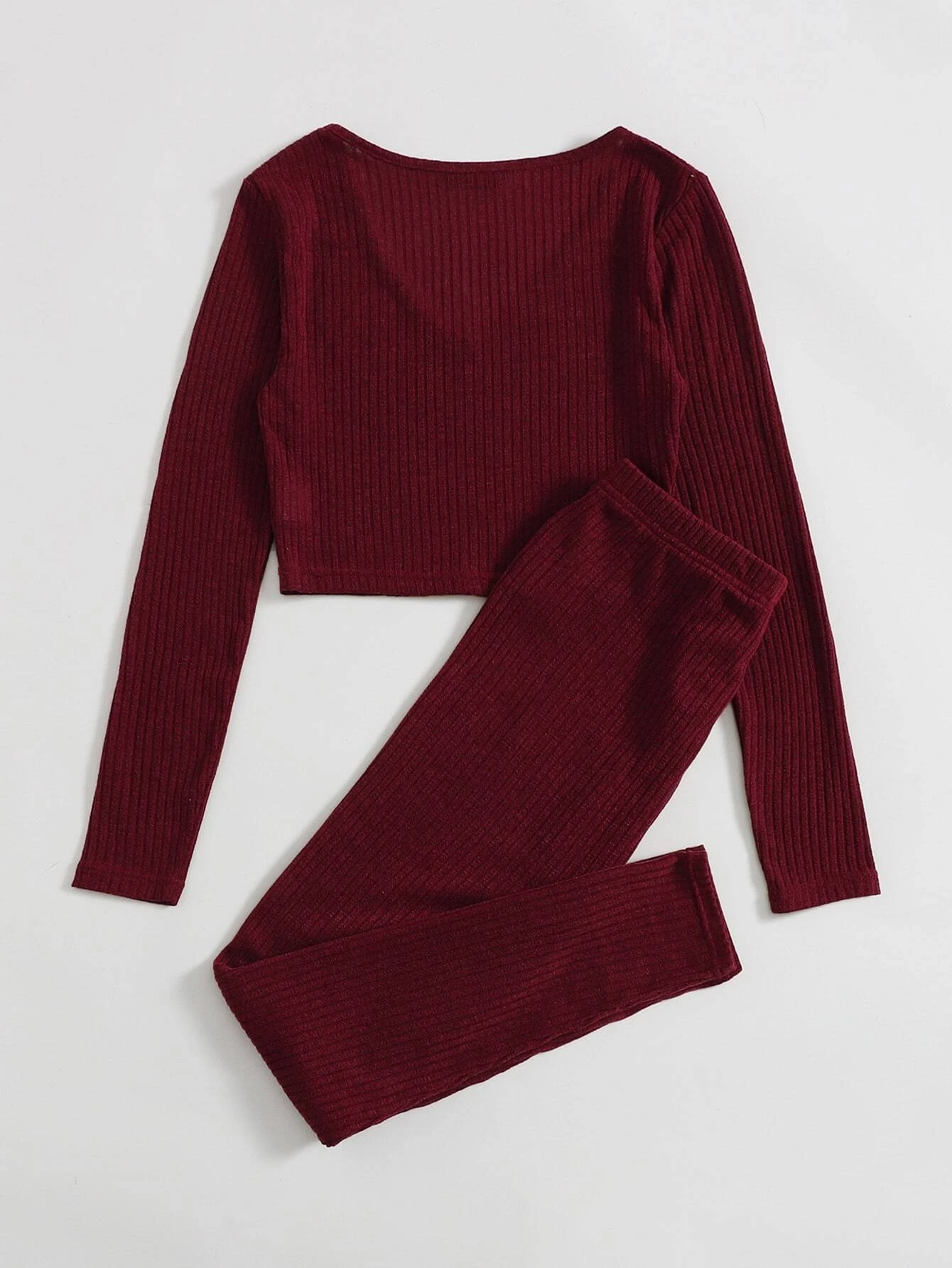 SHEIN_Essnce_Conjunto_top_unicolor_de_cuello_V_con_leggings_con_nudo_delantero__SHEIN_USA_main_1 Essnce Conjunto top unicolor de cuello V con leggings con nudo delantero - Imagen 1