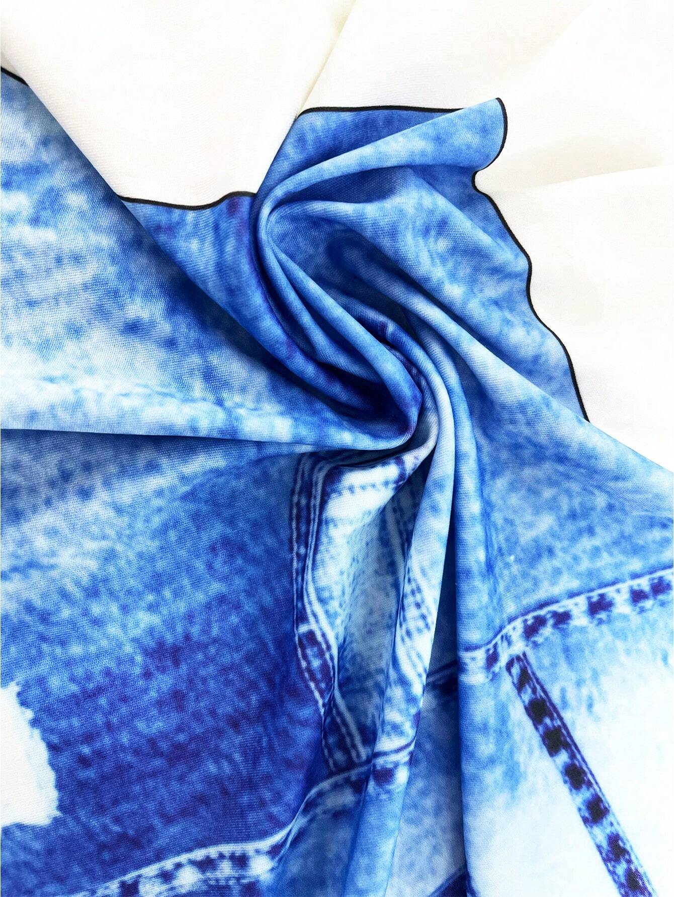 Leggings De Color Azul Claro Estampado Digital Elástico Para Mujer, Cintura Alta, Transpirables, Pantalones De Yoga Para Correr Y Fitness - Imagen 6