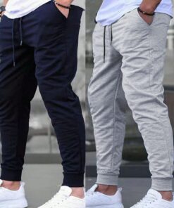 Conjunto De 2 Piezas De Pantalones De Chándal Para Hombre Con Cintura Con Cordón Y Bolsillos Inclinados