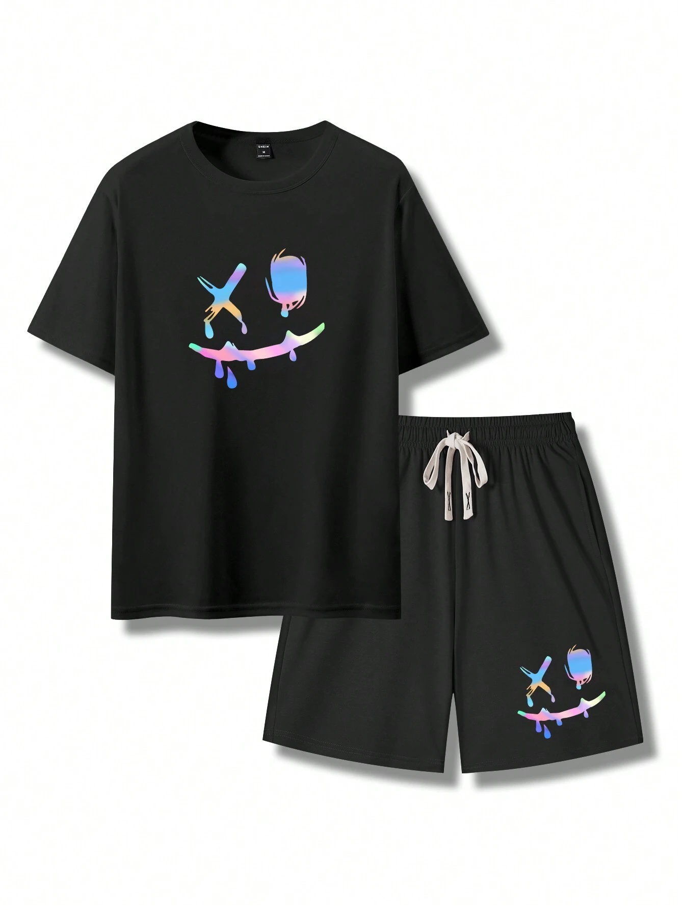 Camiseta de manga corta con gráfico de dibujos animados y pantalones cortos con cordón en la cintura para salir, para hombre - Imagen 3