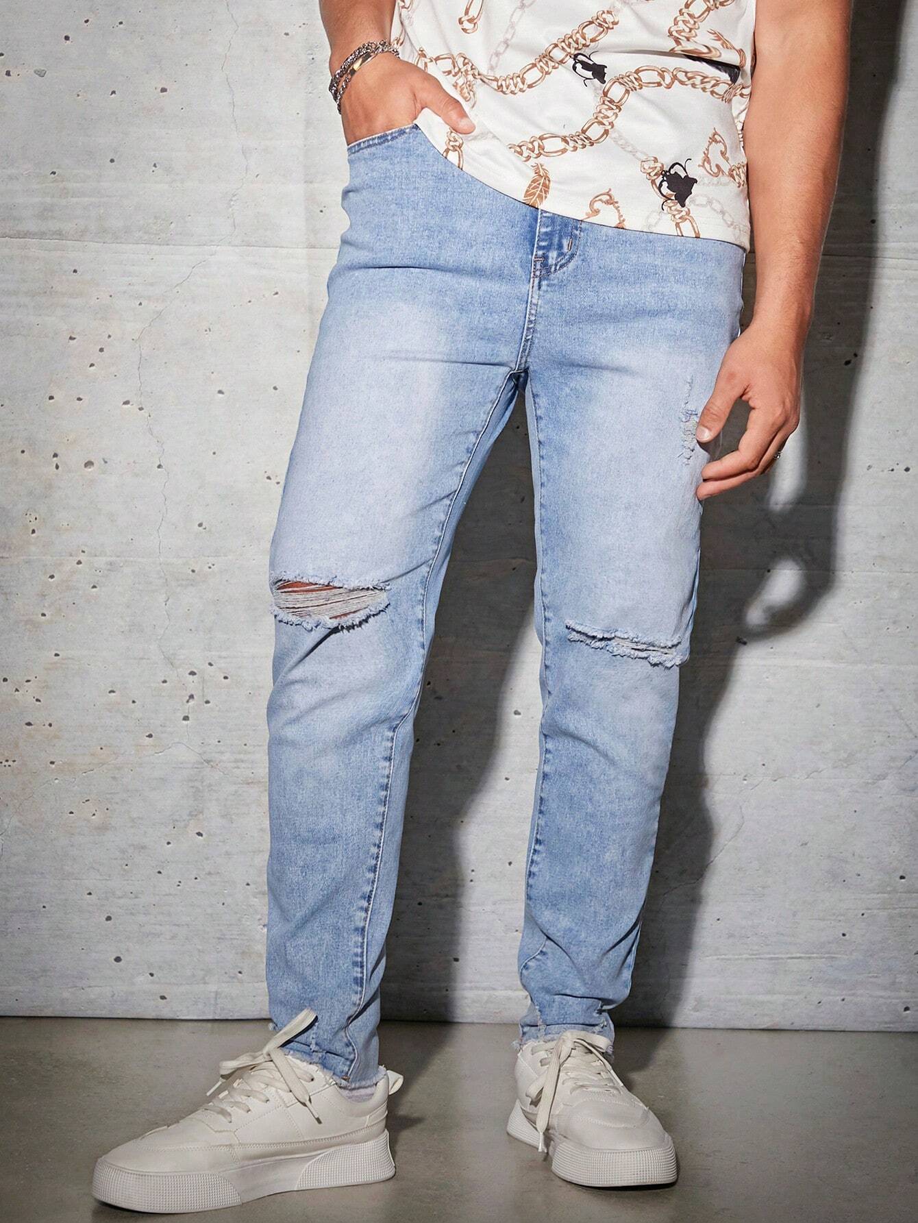 Manfinity_LEGND_Jeans_Desgastados_Con_Corte_Regular_Para_Hombre_Con_Tiro_Medio__SHEIN_USA_main_0 Jeans Desgastados Con Corte Regular Para Hombre, Con Tiro Medio - Imagen 1