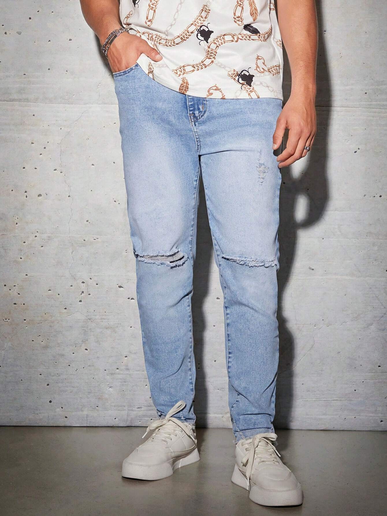 Jeans Desgastados Con Corte Regular Para Hombre, Con Tiro Medio - Imagen 3