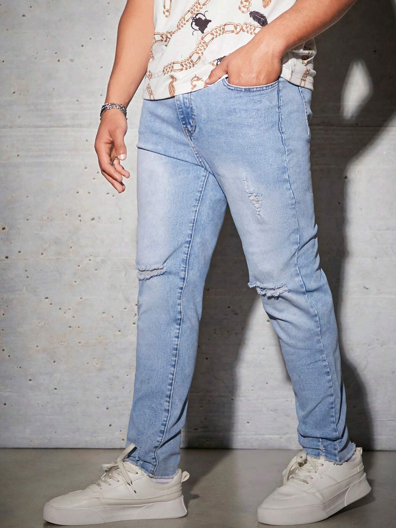 Jeans Desgastados Con Corte Regular Para Hombre, Con Tiro Medio - Imagen 6
