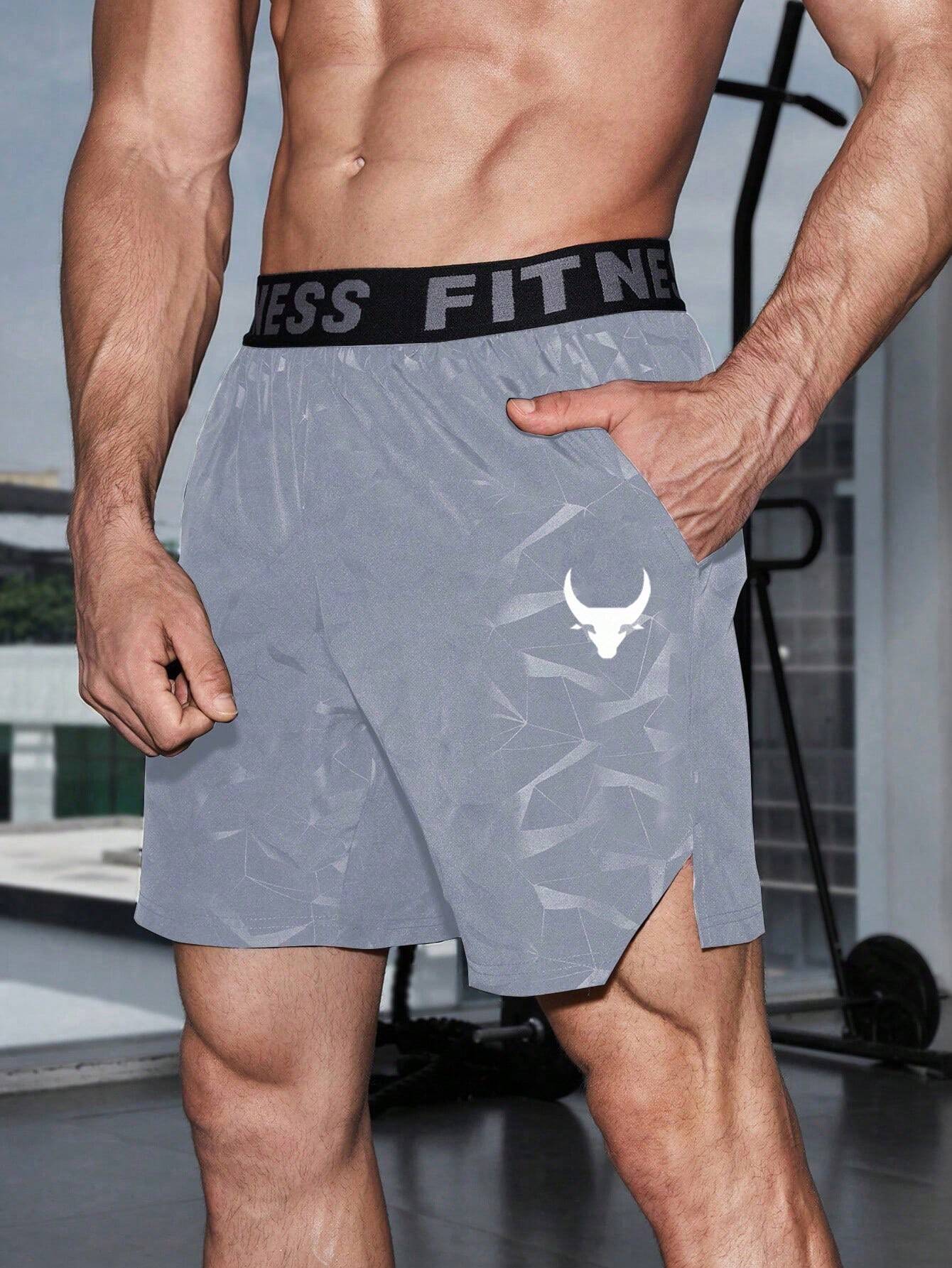 Shorts deportivos de cintura con cinta gráfica de letra - Imagen 1