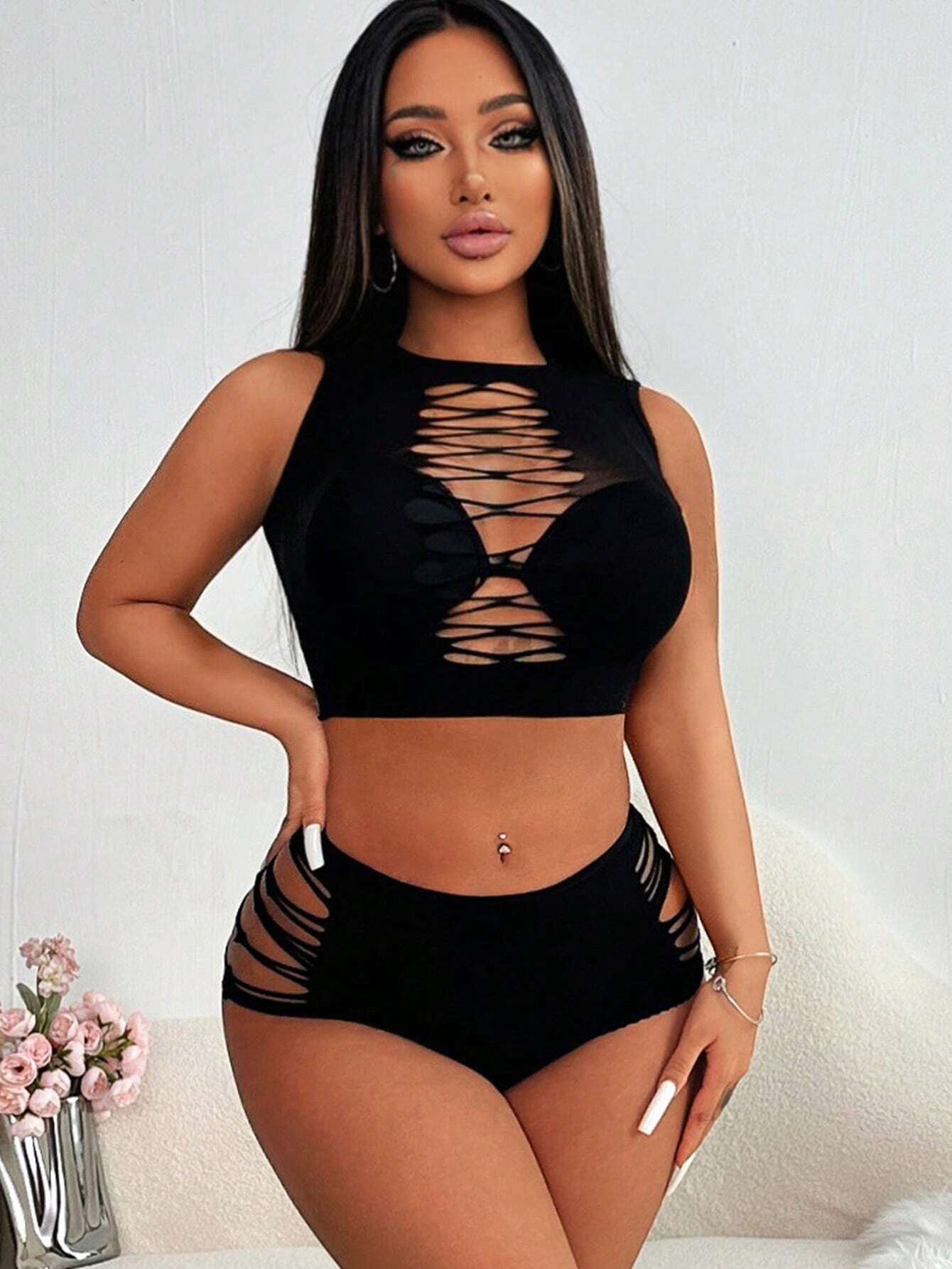 2_piezas_Conjunto_de_lencera_sexy_con_abertura_para_mujer__SHEIN_USA_main_0 Conjunto de lencería sexy con abertura para mujer - Imagen 1