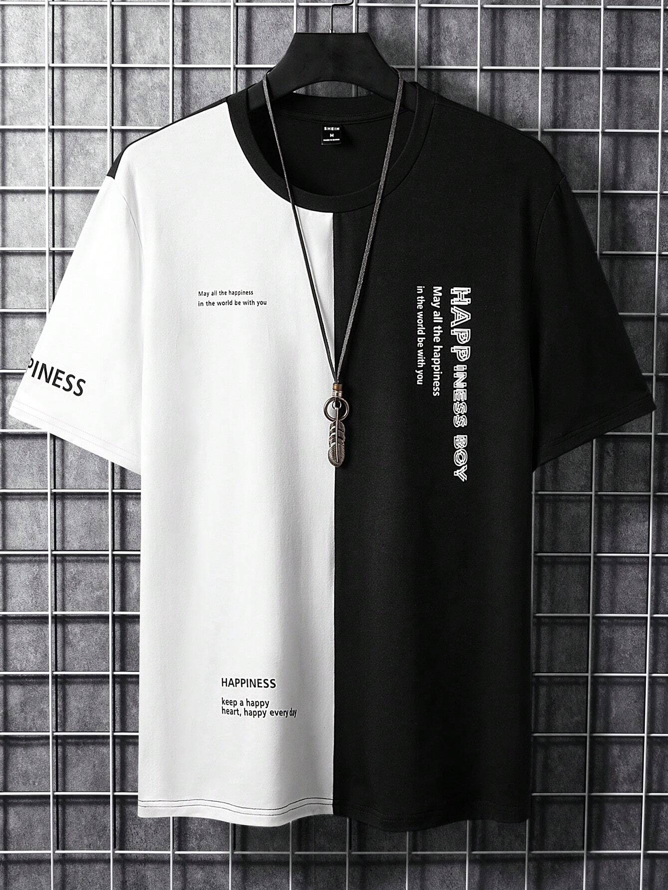 Manfinity_Hypemode_Camisetas_de_hombre_con_cuello_redondo_ajustado_manga_corta_lema_simple_verano_de_polister__SHEIN_USA_main_0 Camisetas de hombre con cuello redondo ajustado, manga corta, lema simple, verano de poliéster - Imagen 1