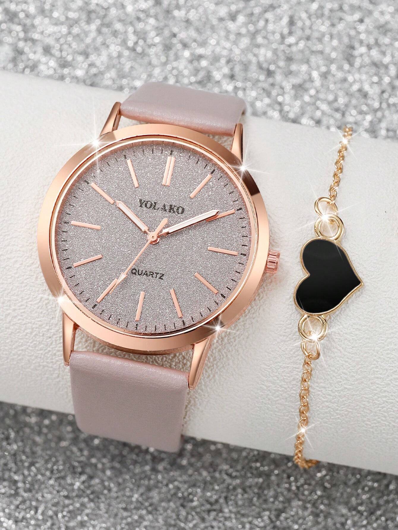 Reloj_de_pulsera_de_cuarzo_minimalista_de_moda_con_esfera_y_banda_y_pulsera_con_forma_de_corazn_set_de_2_piezas_como_regalo_para_estudiantes_que_regresan_a_la_escuela__SHEIN_USA_main_1 Reloj de pulsera de cuarzo minimalista de moda con esfera y banda, y pulsera con forma de corazón - Imagen 1