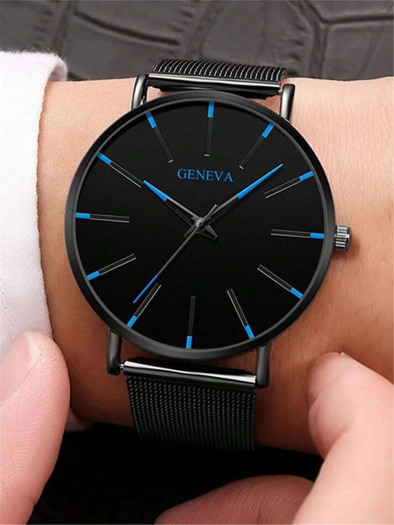 Reloj para hombres con correa de malla, esfera redonda y puntero de cuarzo - Imagen 3