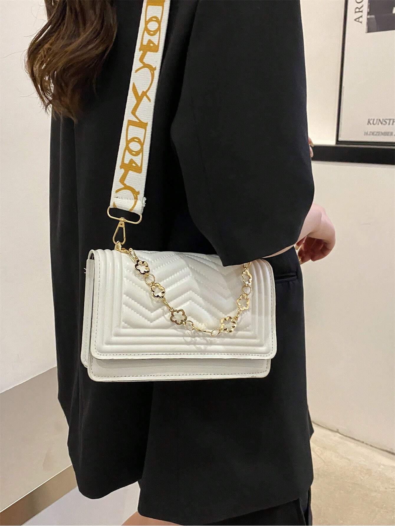 1 Bolsa Cruzada De Hilo Blanco Con Decoración De Cadena De Moda, Perfecta Para El Uso Diario De Mujeres - Imagen 3