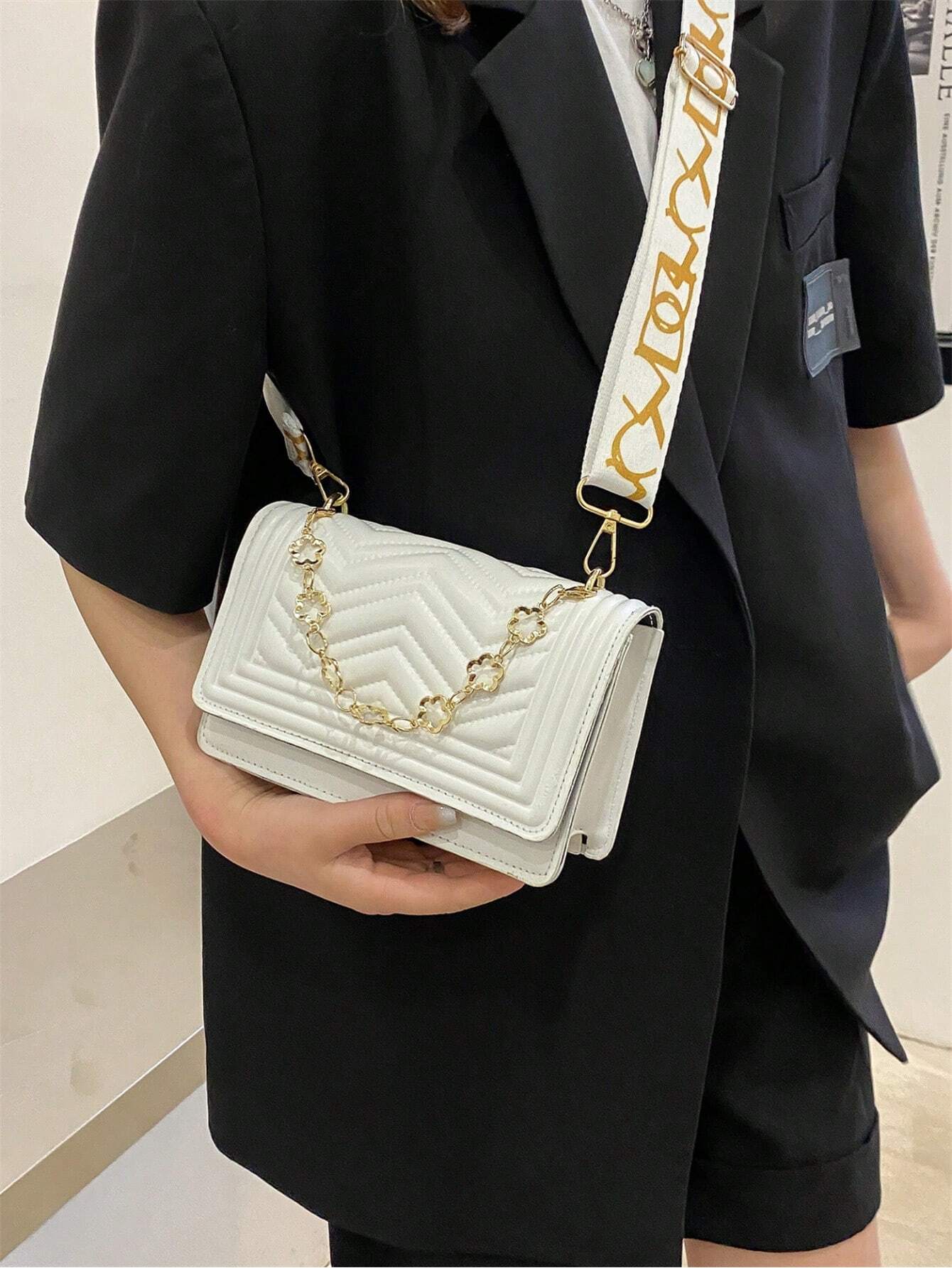 1 Bolsa Cruzada De Hilo Blanco Con Decoración De Cadena De Moda, Perfecta Para El Uso Diario De Mujeres - Imagen 2