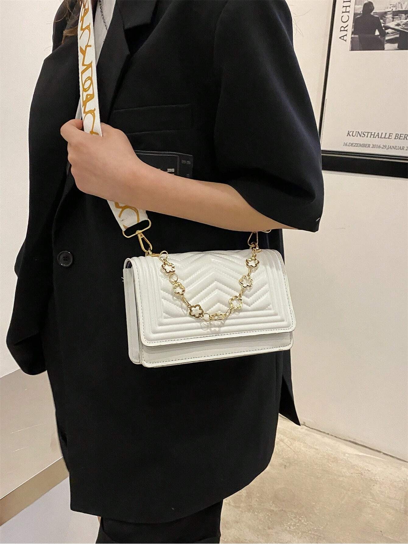 1 Bolsa Cruzada De Hilo Blanco Con Decoración De Cadena De Moda, Perfecta Para El Uso Diario De Mujeres - Imagen 4