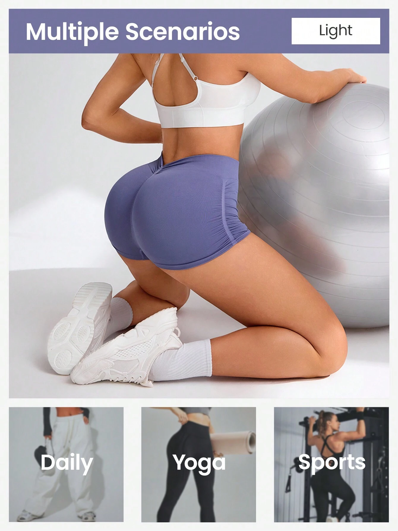 Shorts deportivos de compresión sin costuras de unicolor de verano, adecuados para yoga y ejercicio - Imagen 4