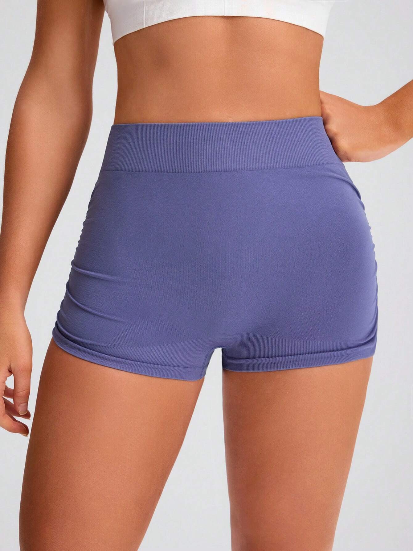 Shorts deportivos de compresión sin costuras de unicolor de verano, adecuados para yoga y ejercicio - Imagen 5