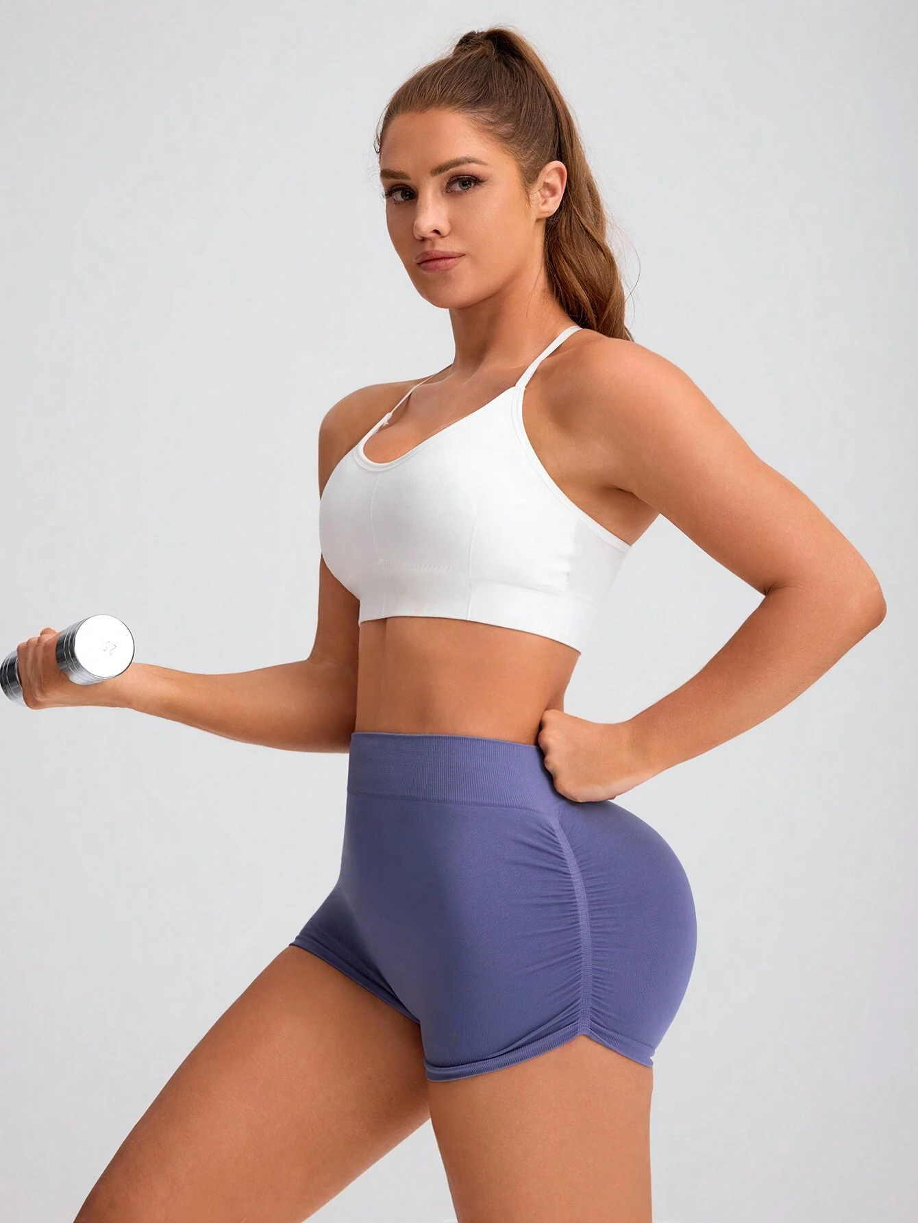 Shorts deportivos de compresión sin costuras de unicolor de verano, adecuados para yoga y ejercicio - Imagen 7