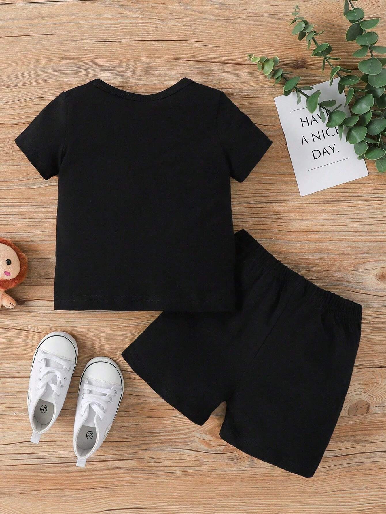 Camiseta Casual Y Pantalones Cortos Con Letra K Impresa Para Bebé Niño, Con Cuello Redondo - Imagen 2