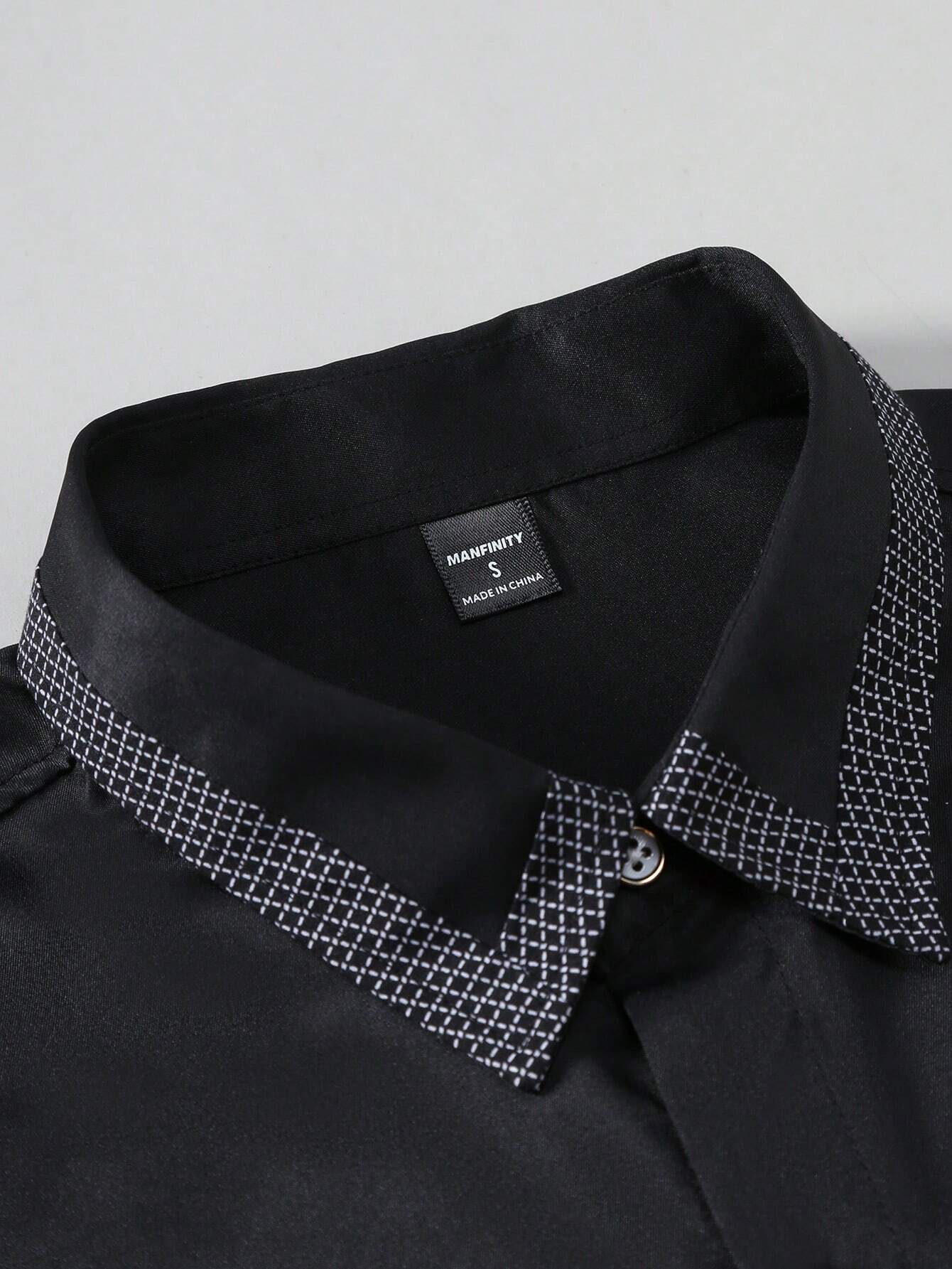 Camisa negra lisa para hombre con botones, corte ajustado y mangas largas - Imagen 2