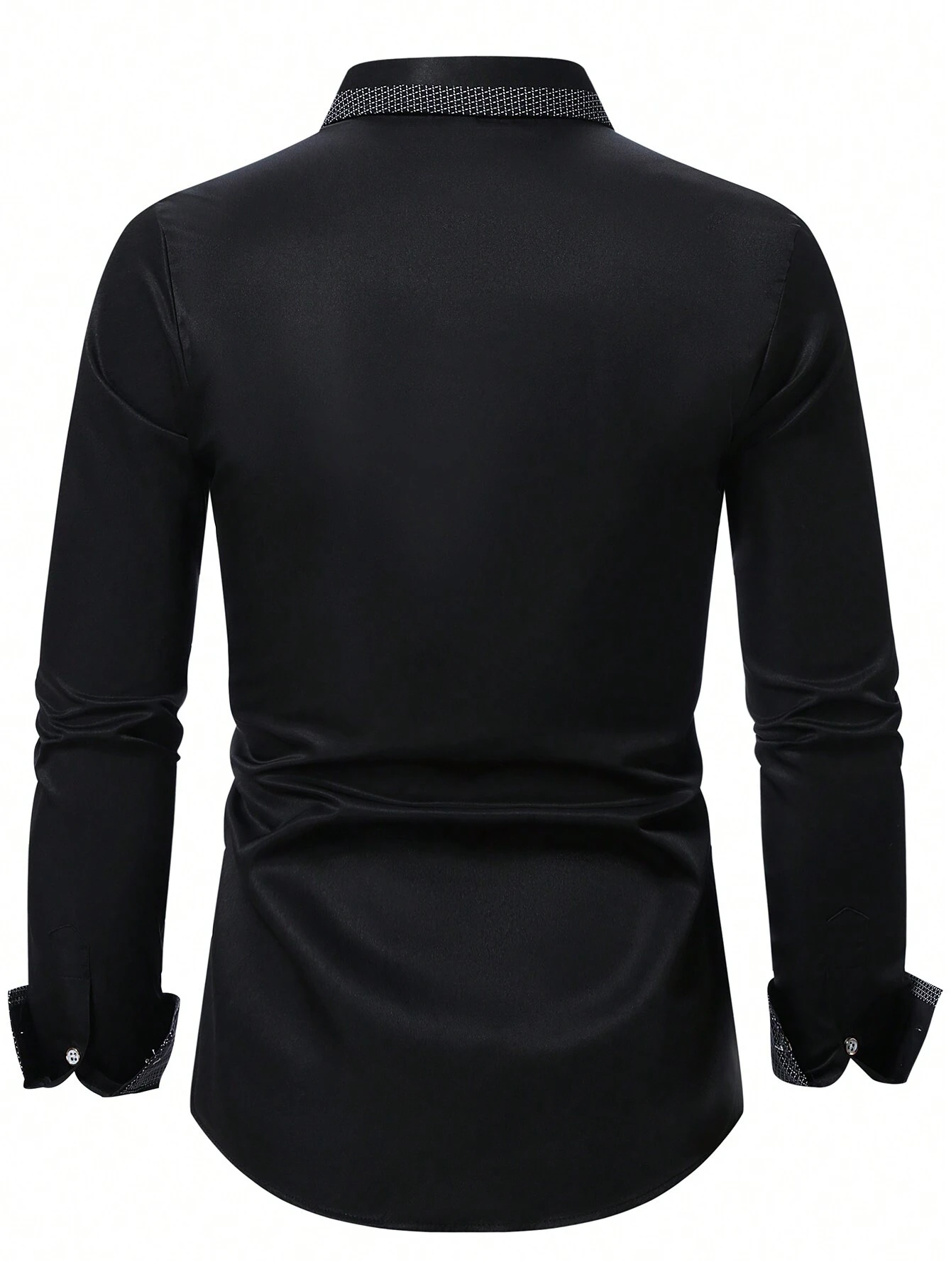 Camisa negra lisa para hombre con botones, corte ajustado y mangas largas - Imagen 6