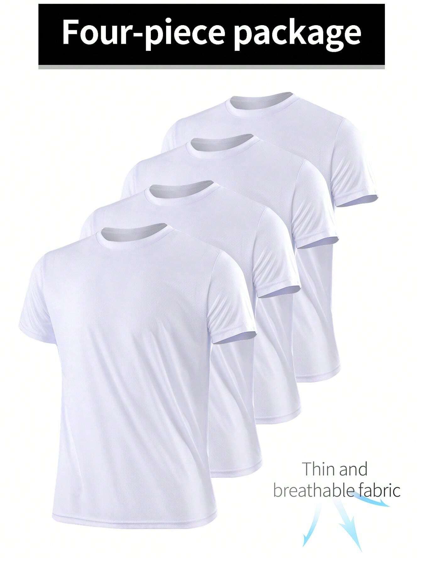 Set de 4 camisetas deportivas de manga corta ultraligeras y transpirables, cuello redondo - Imagen 1
