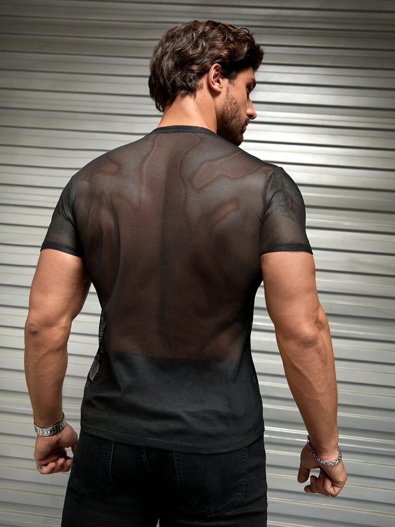 Camisetas de hombre con cuello en V, manga corta, top de malla - Imagen 3