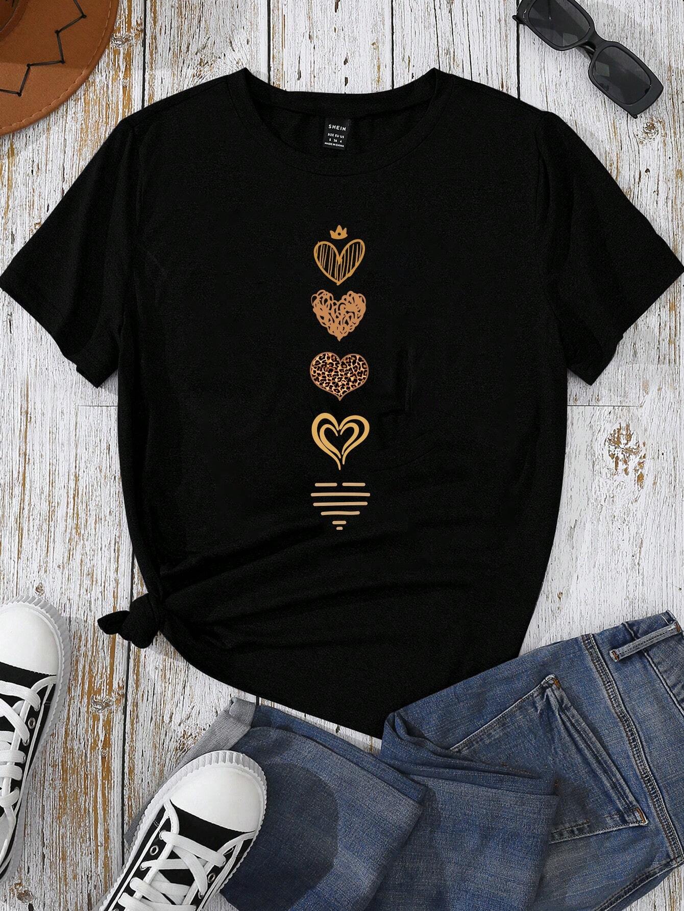 Camiseta de mujer con estampado de corazón y mangas cortas - Imagen 4