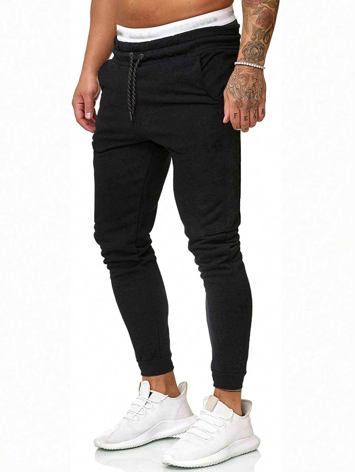 Pantalones De Chándal Para Hombres Con Cintura Elástica Y Ajustable, Sueltos Y Sólidos - Imagen 4