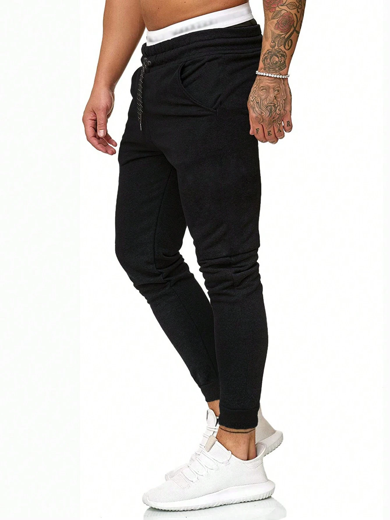 Pantalones De Chándal Para Hombres Con Cintura Elástica Y Ajustable, Sueltos Y Sólidos - Imagen 3
