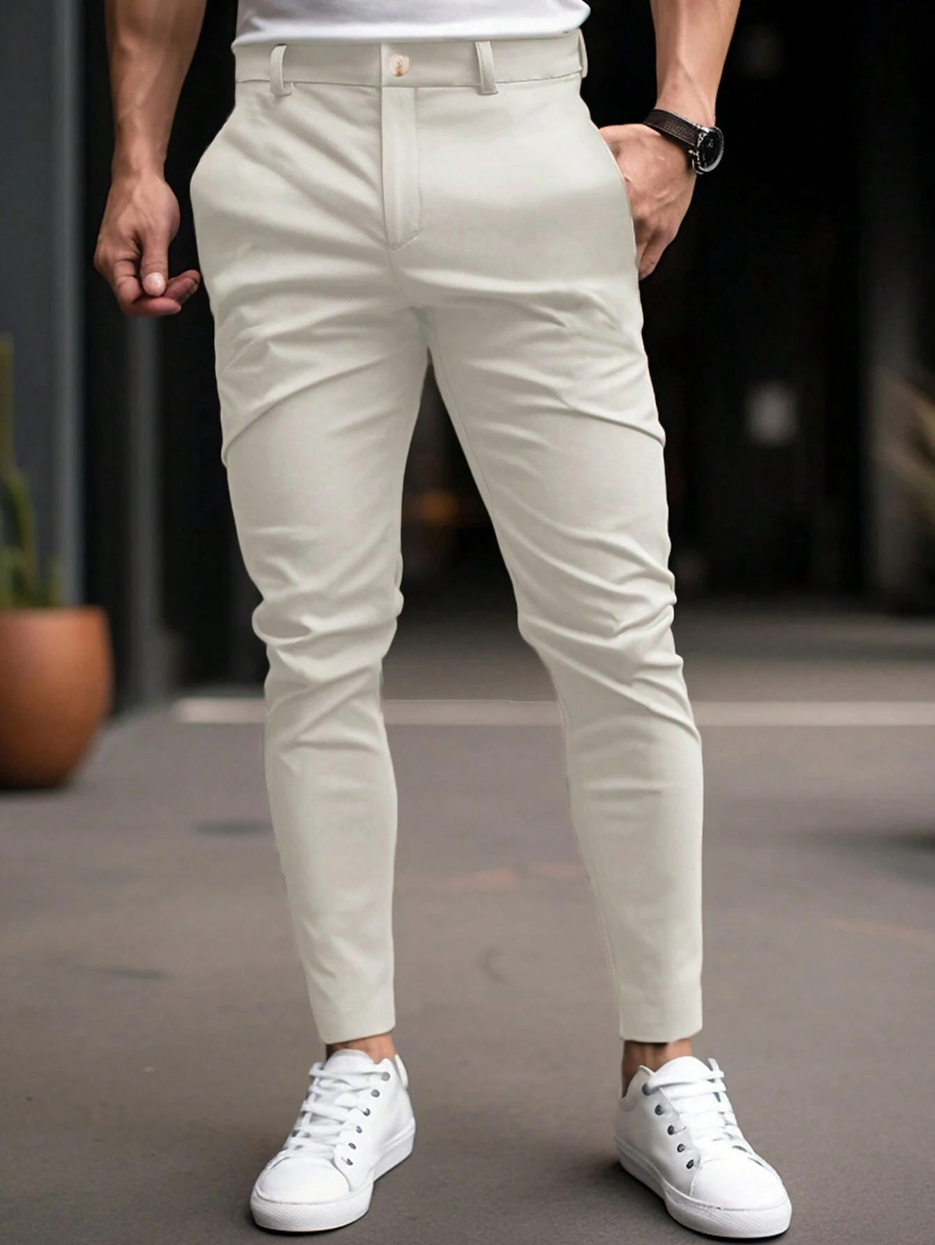 Manfinity_Mode_Pantalones_De_Traje_Cnicos_De_Color_Slido_Para_Hombre__SHEIN_USA_main_0 Pantalones De Traje Cónicos De Color Sólido Para Hombre - Imagen 1