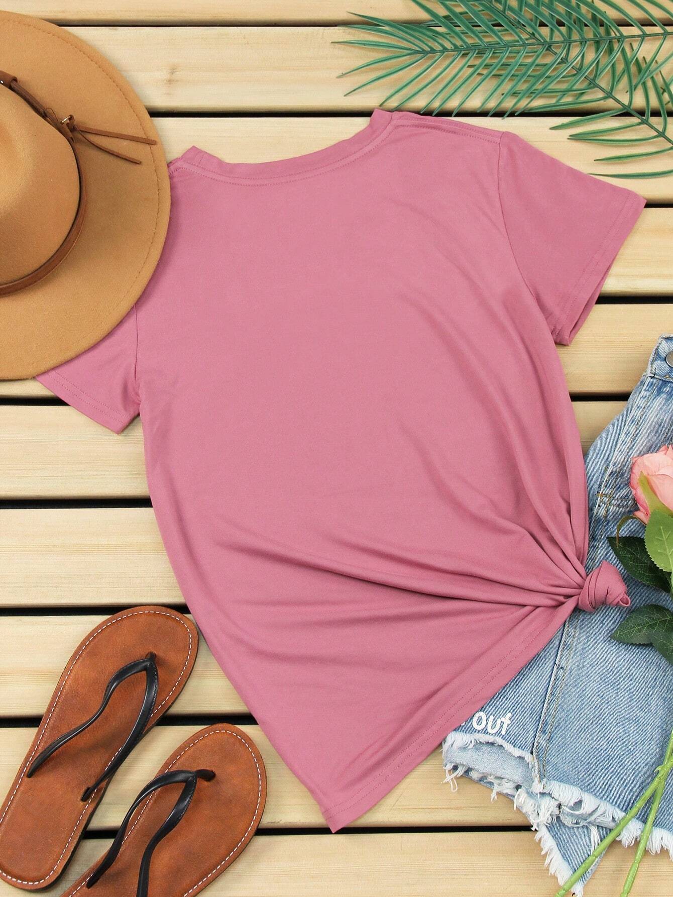 Camiseta de manga corta con estampado de corazón y letra - Imagen 2
