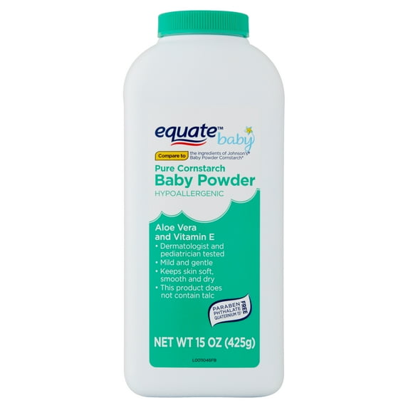 Equate-Baby-Aloe-Vera-and-Vitamin-E-Hypoallergenic-Pure-Cornstarch-Baby-Powder-15-oz_687e1a88-24aa-4178-983f-9df9fd6b9e88_1.a864c636686498c489cc72ca7952f013.jpeg Talco de Maicena Puro para Bebé con Aloe Vera y Vitamina E, 425 g - Equate Baby - Imagen 1