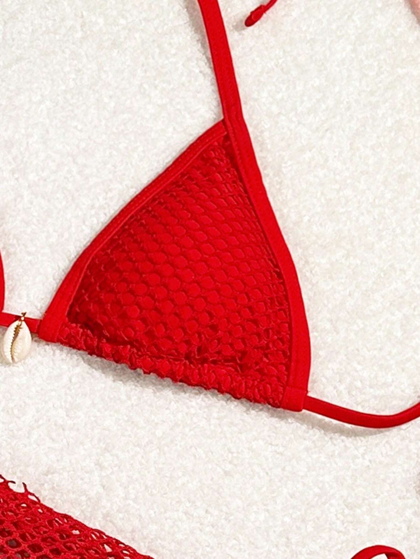 Swim Mod 2 piezas Conjunto de bikini de unicolor con parte superior estilo halter con nudo y falda pareo, para playa y resort de verano - Imagen 4