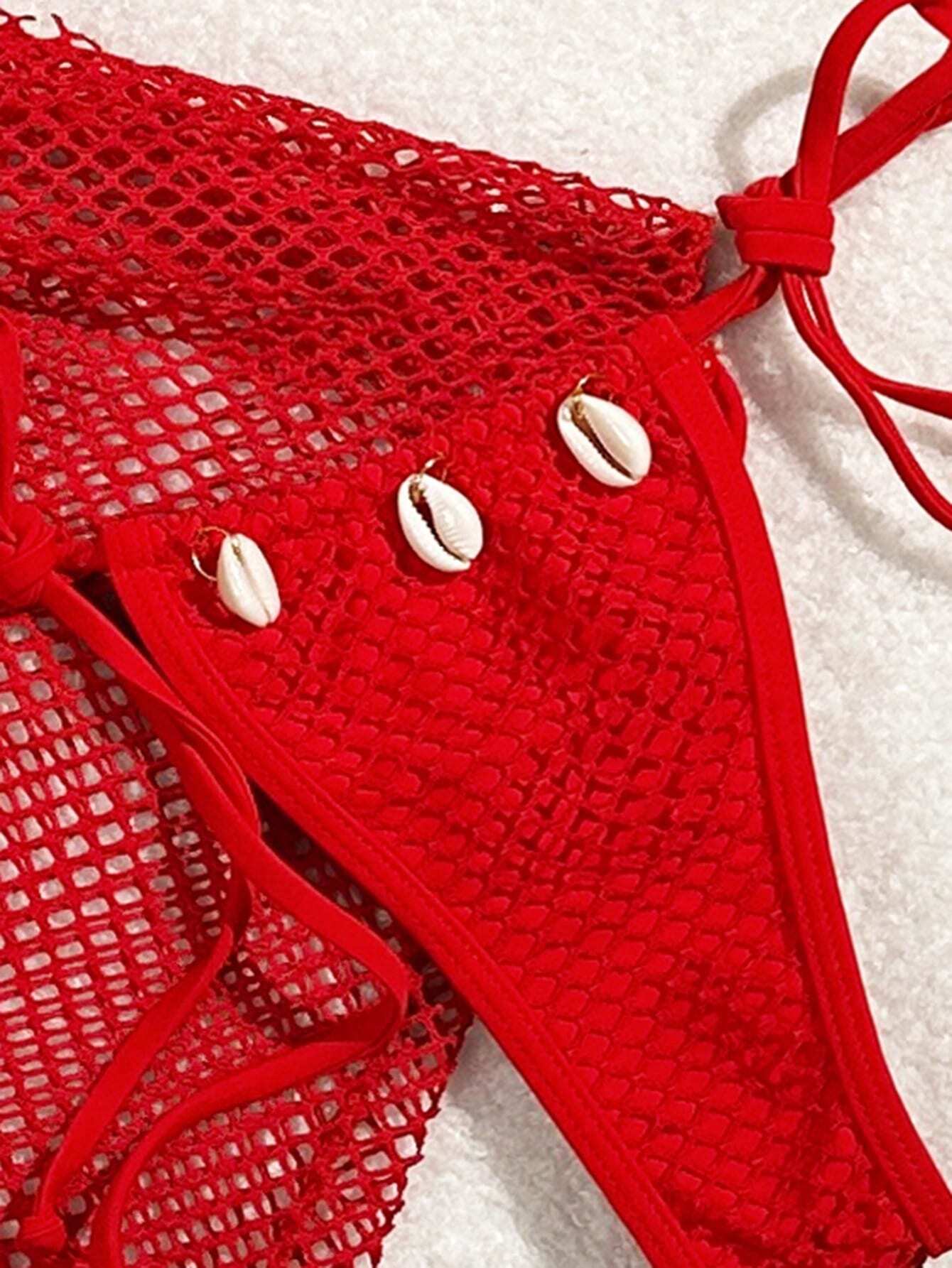 Swim Mod 2 piezas Conjunto de bikini de unicolor con parte superior estilo halter con nudo y falda pareo, para playa y resort de verano - Imagen 3