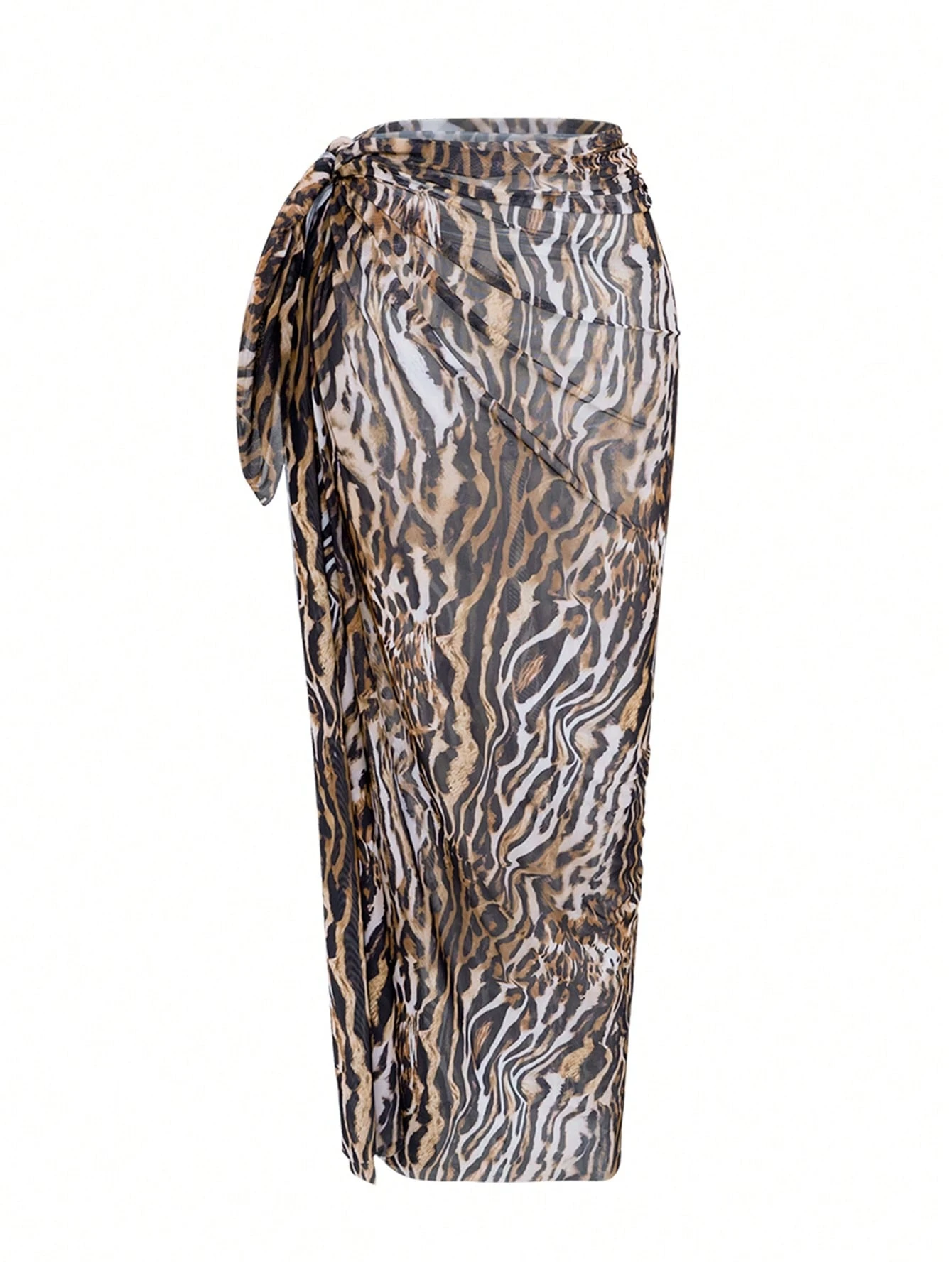 Bonvoyette Set de 3 piezas con bikini triangular halter con estampado mixto de leopardo y unicolor, talla grande vestido de malla larga para la playa, sexy y elegante para mujeres - Imagen 5