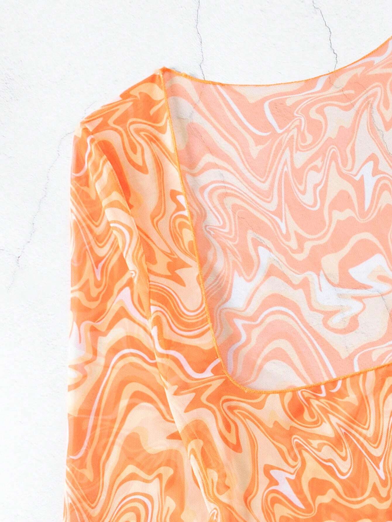 Swim Conjunto de bikini de 3 piezas con estampado completo aleatorio, traje de baño de verano - Imagen 7