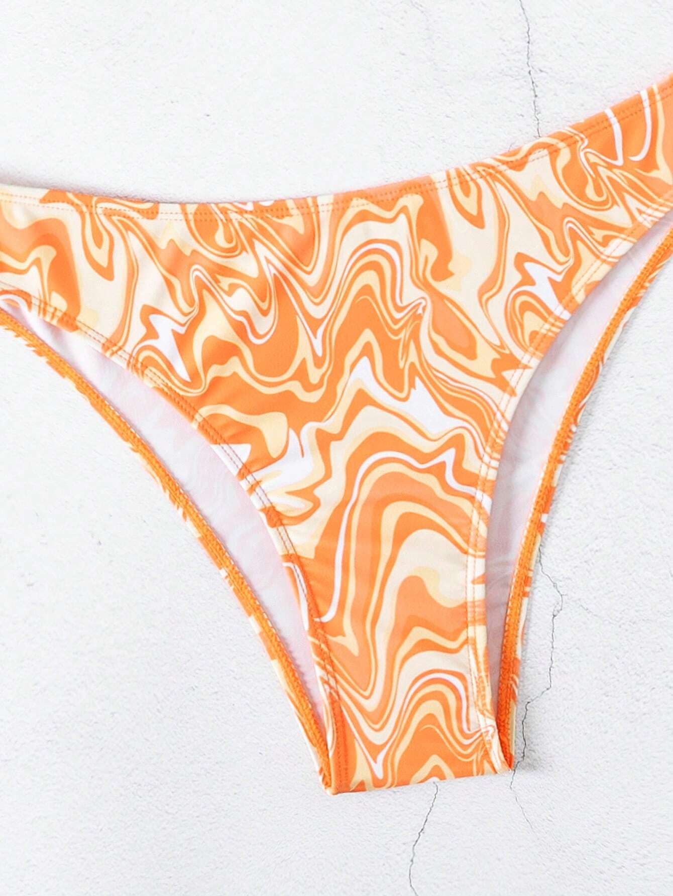 Swim Conjunto de bikini de 3 piezas con estampado completo aleatorio, traje de baño de verano - Imagen 6