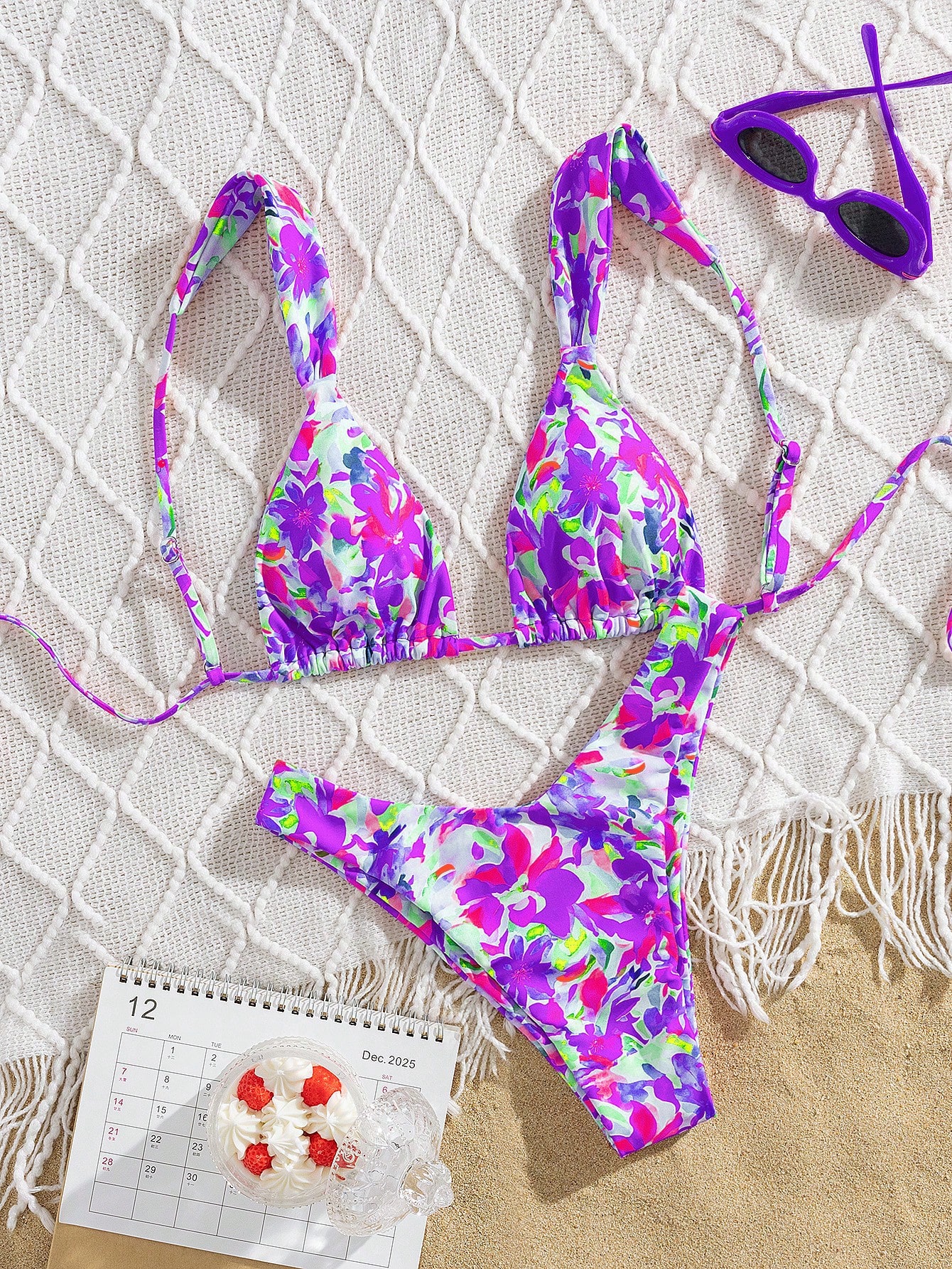 Set de 2 piezas Bikini con tiras ajustables y diseño impreso de nueva moda, elegante traje de baño de moda para mujer para playa y verano - Imagen 1