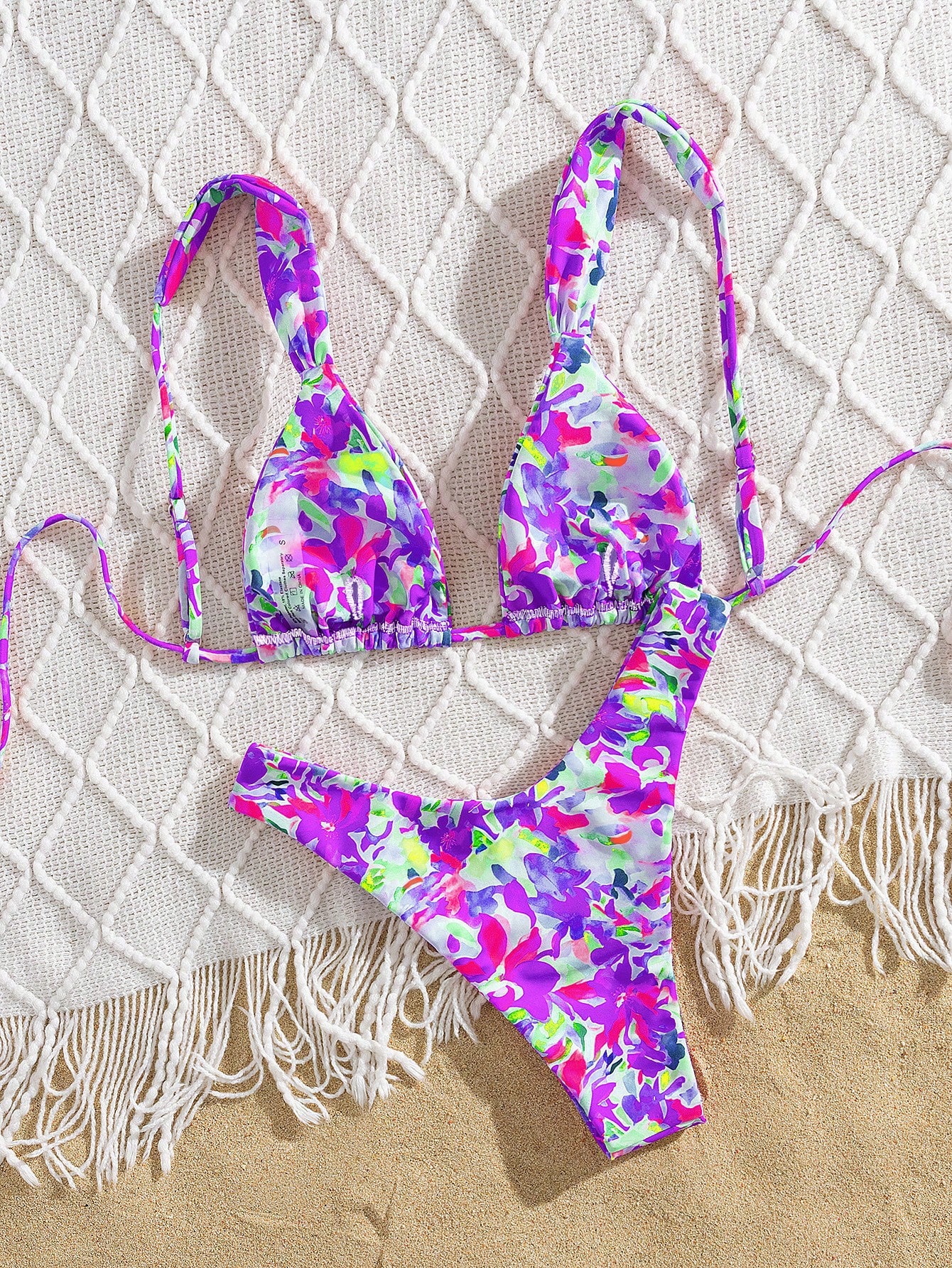 Set de 2 piezas Bikini con tiras ajustables y diseño impreso de nueva moda, elegante traje de baño de moda para mujer para playa y verano - Imagen 2
