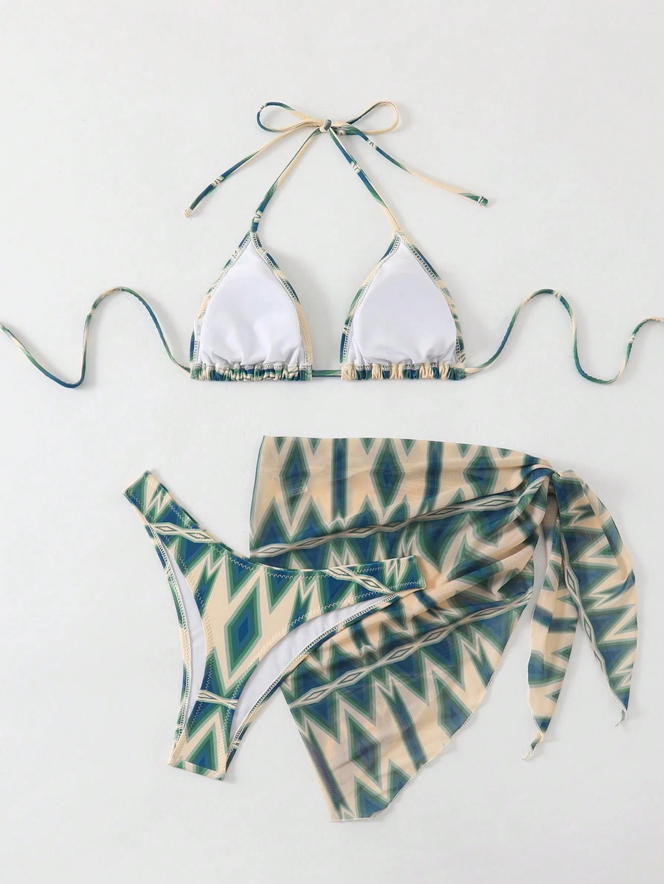 Set de bikini con 3 piezas, falda de rejilla sexy, para verano - Imagen 2