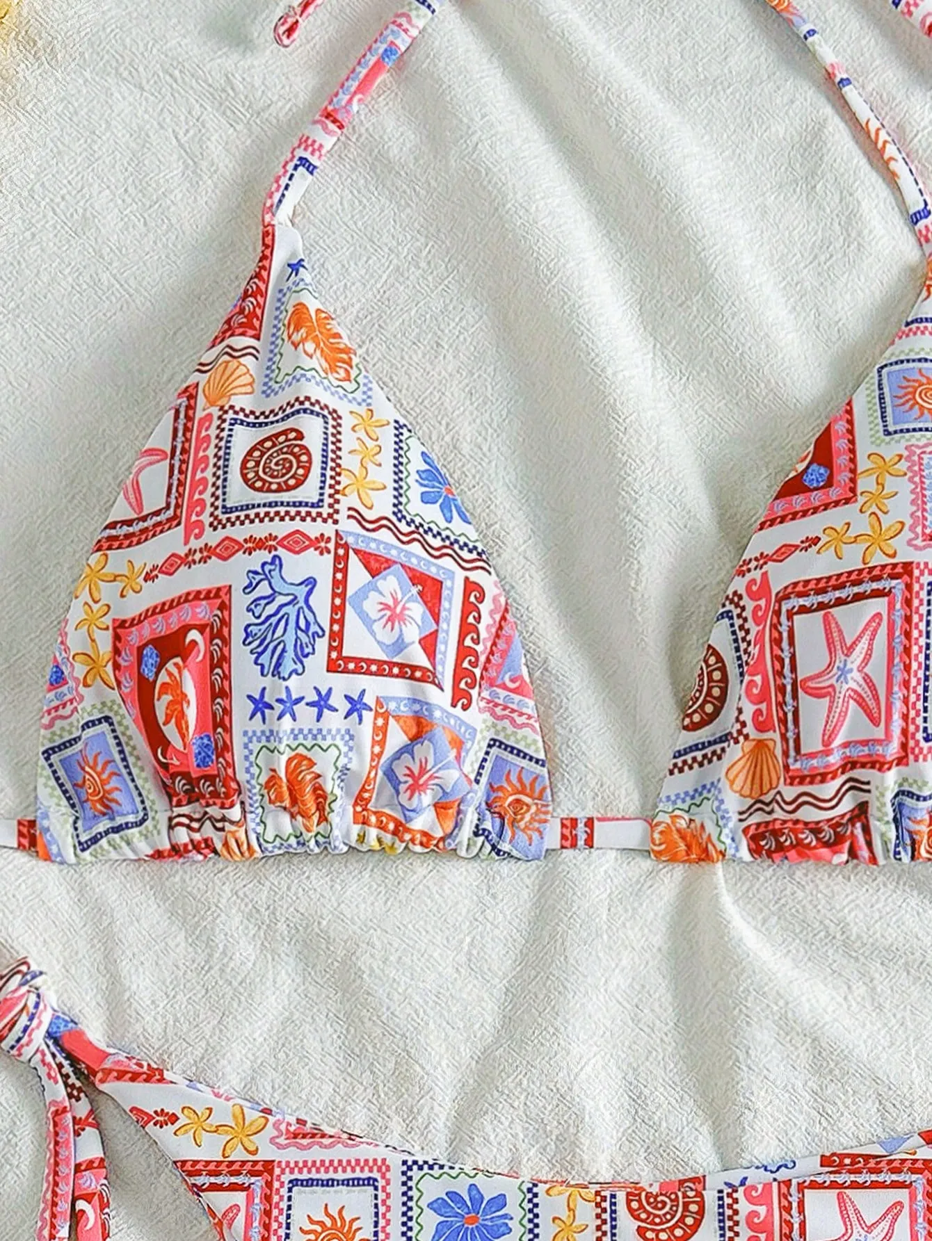 Soleia Conjunto de bikini con nudo adelante, estampado de flores tropicales coloridas y escote en V p - Imagen 5