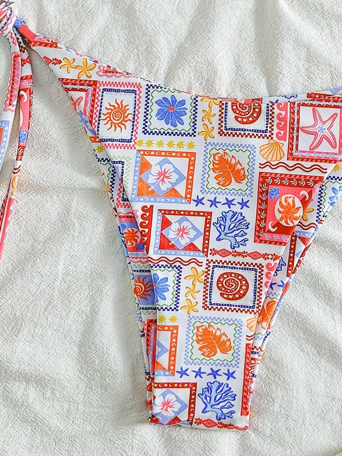 Soleia Conjunto de bikini con nudo adelante, estampado de flores tropicales coloridas y escote en V p - Imagen 4