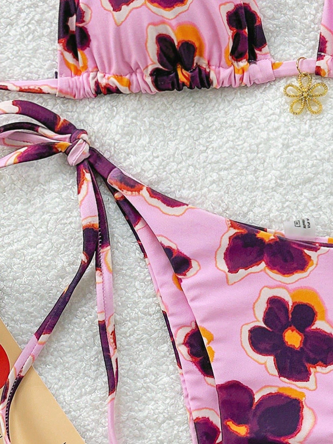 Soleia Set de 2 piezas de bikini con estampado floral y nudo, para vacaciones, para playa de verano - Imagen 6