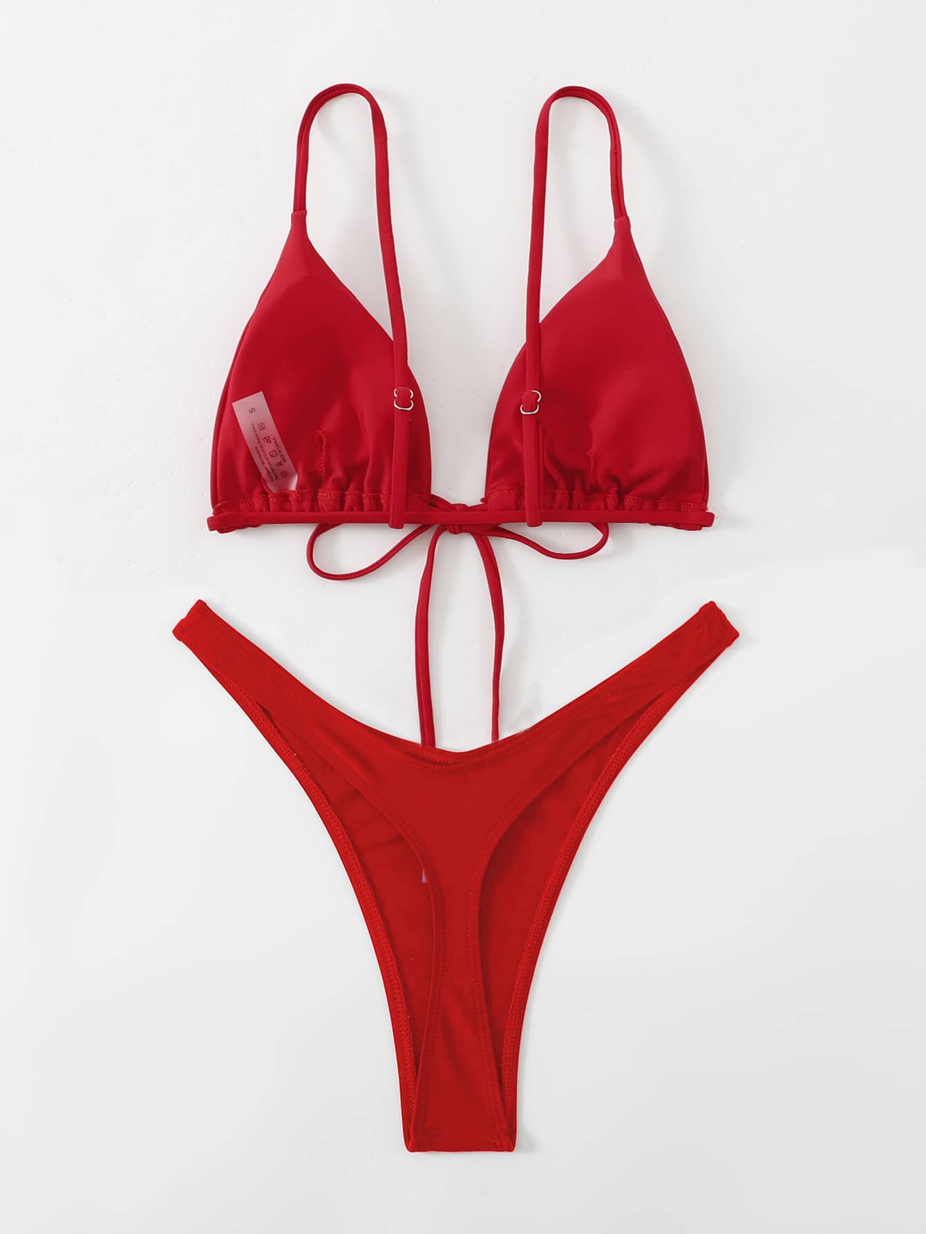 Swim Basics Conjunto de bikini unicolor con lazo en la parte delantera, sujetador triangular y tang - Imagen 3