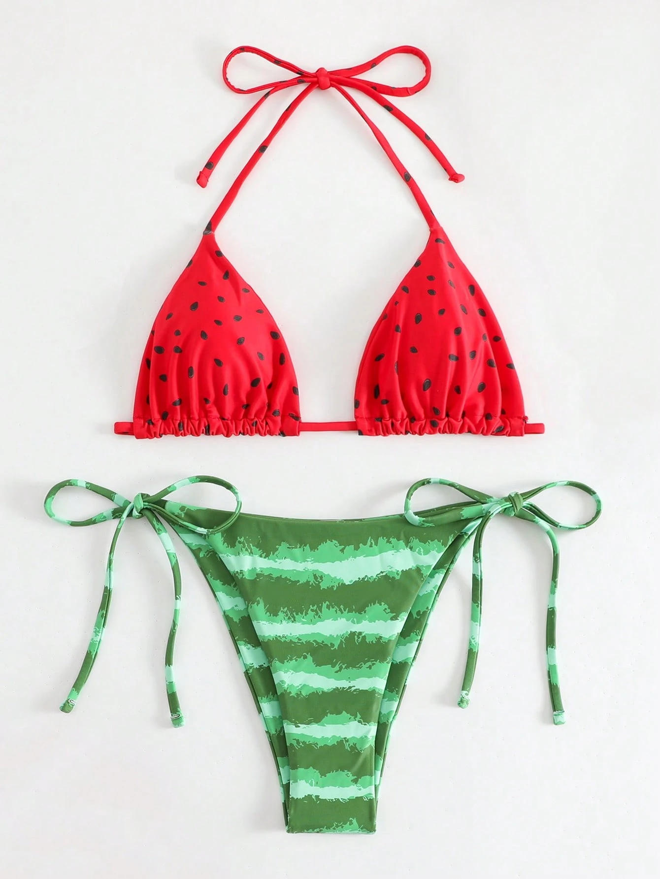 Swim Mod Conjunto de bikini de halter con estampado de sandía para playa de verano, bikini de vacaciones - Imagen 3