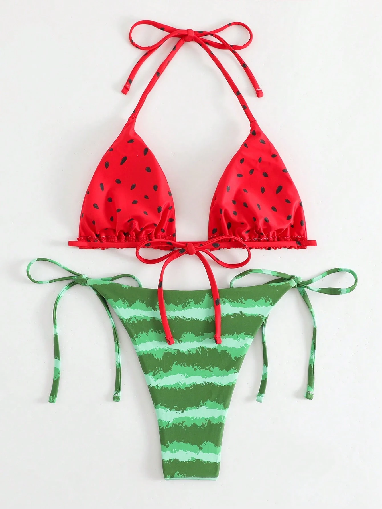 Swim Mod Conjunto de bikini de halter con estampado de sandía para playa de verano, bikini de vacaciones - Imagen 2