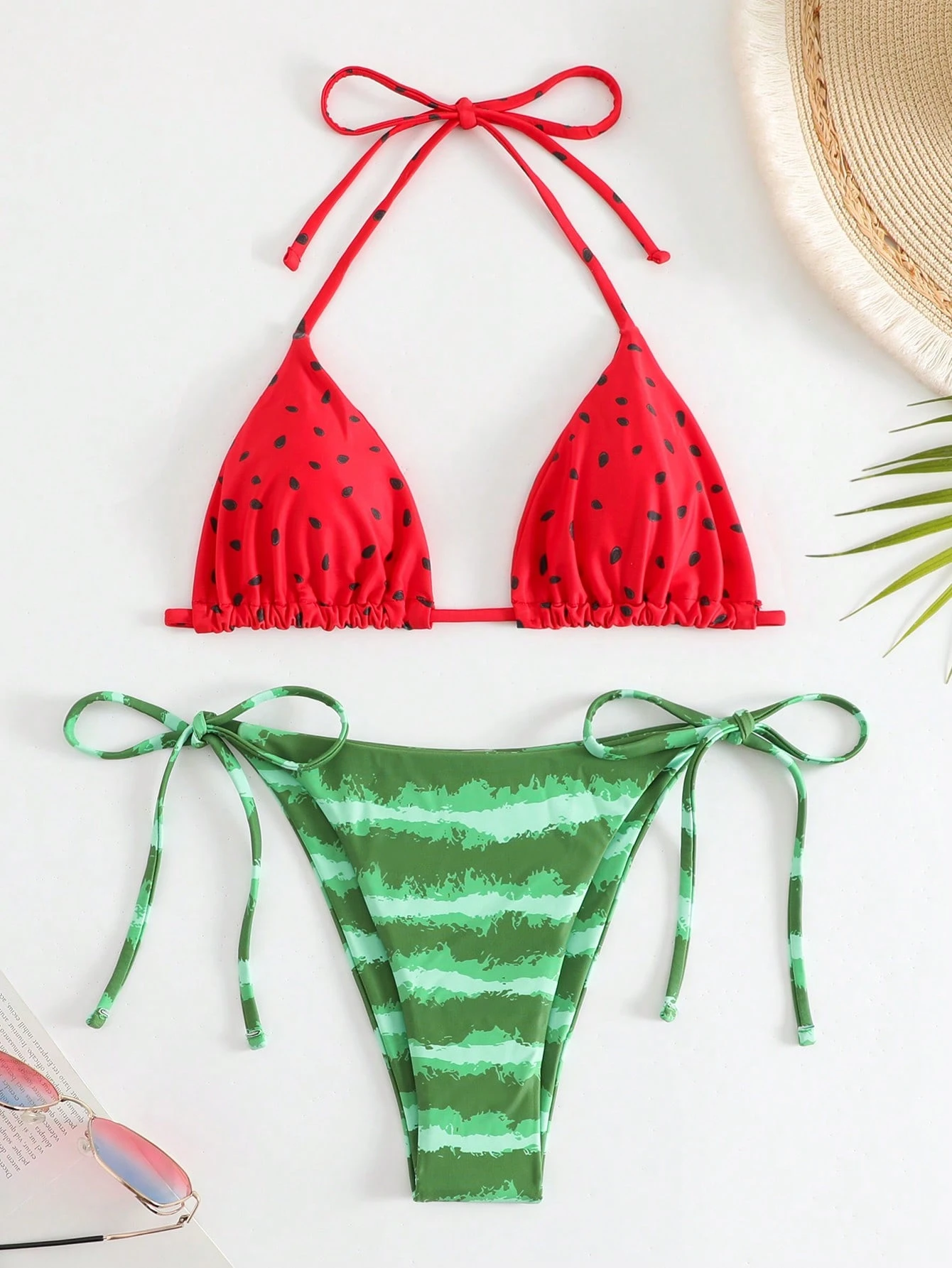 Swim_Mod_Conjunto_de_bikini_de_halter_con_estampado_de_sanda_para_playa_de_verano_bikini_de_vacaciones_main_2 Swim Mod Conjunto de bikini de halter con estampado de sandía para playa de verano, bikini de vacaciones - Imagen 1
