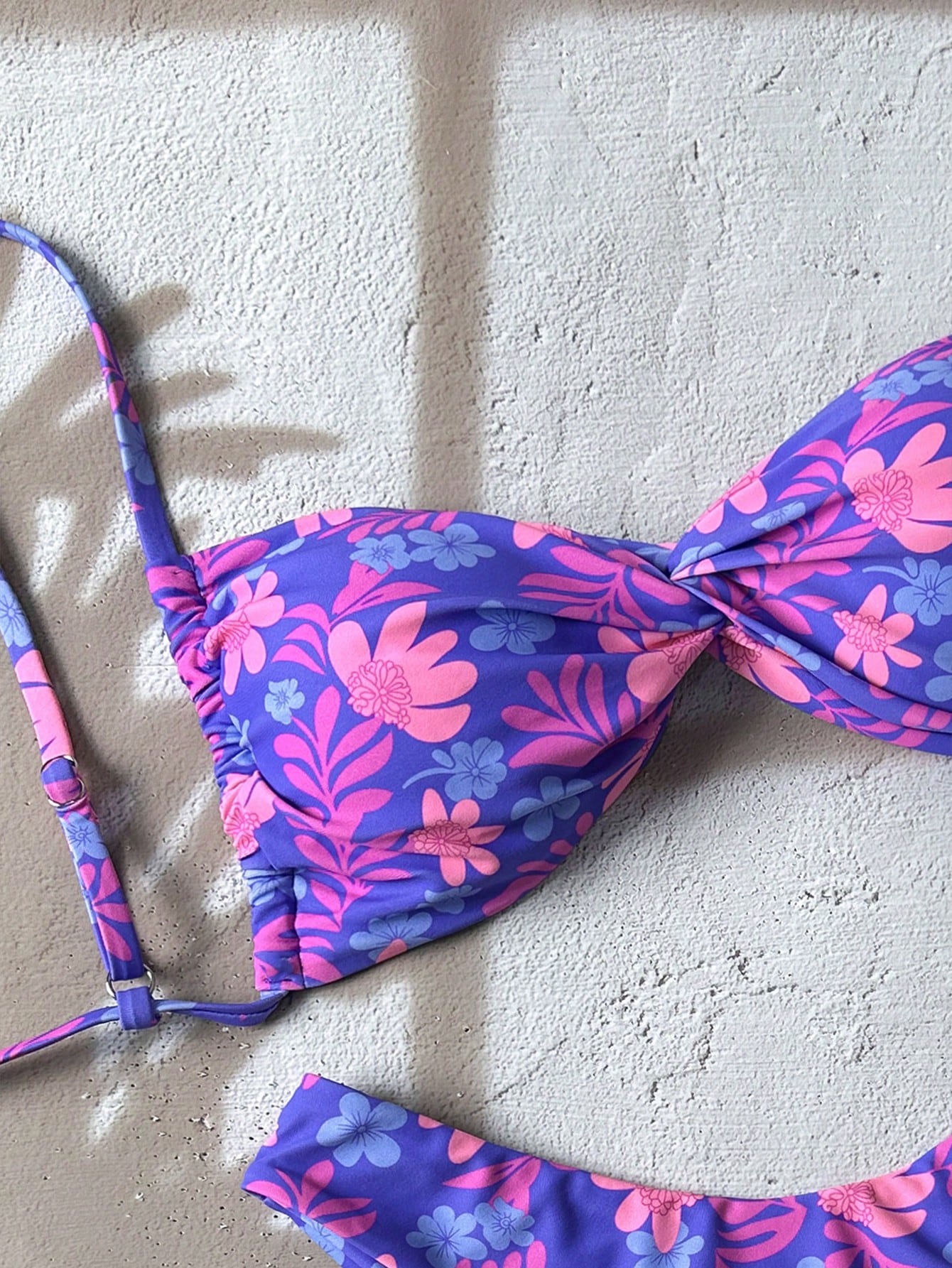 Swim Mod Conjunto de bikini sexy para mujer con estampado plateado al azar, tirantes de espagueti y corte - Imagen 5