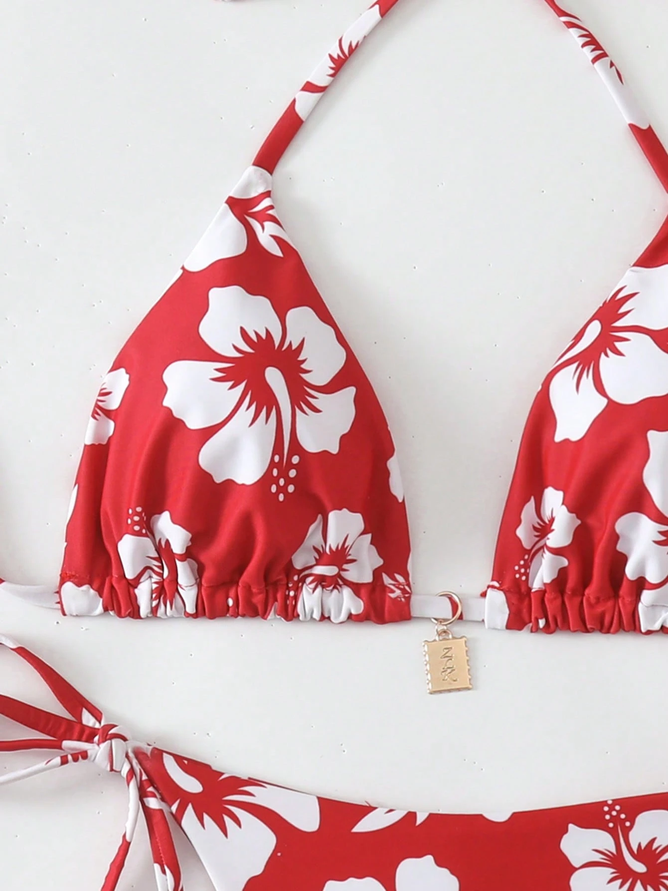 Swim Mod Set de bikini de 2 piezas con estampado aleatorio, top con tirantes y espalda descubierta y shorts de natación con atadura lateral, para playa y vacaciones de verano - Imagen 4